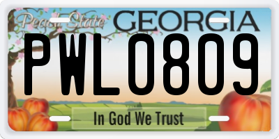 GA license plate PWL0809