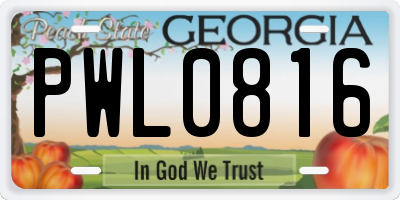 GA license plate PWL0816