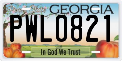 GA license plate PWL0821