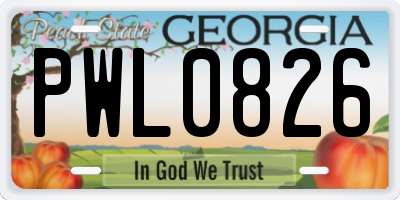 GA license plate PWL0826