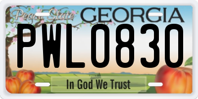 GA license plate PWL0830