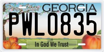 GA license plate PWL0835