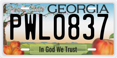 GA license plate PWL0837