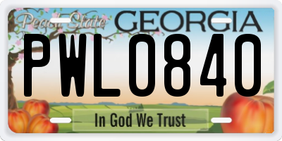 GA license plate PWL0840