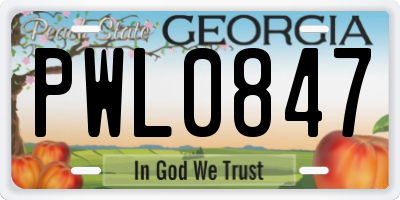 GA license plate PWL0847