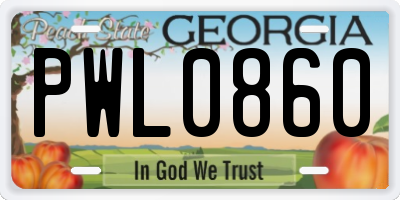 GA license plate PWL0860