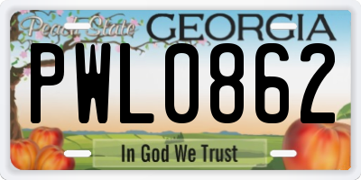 GA license plate PWL0862
