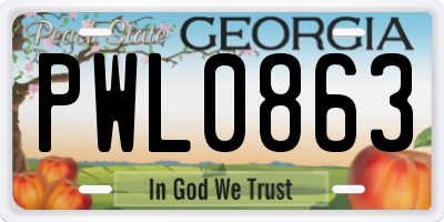 GA license plate PWL0863