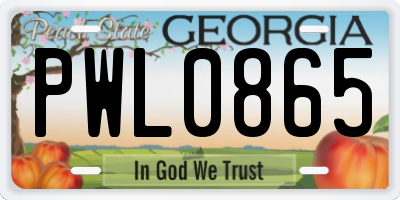GA license plate PWL0865