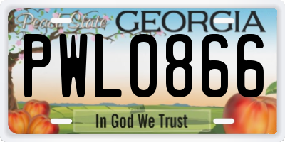 GA license plate PWL0866