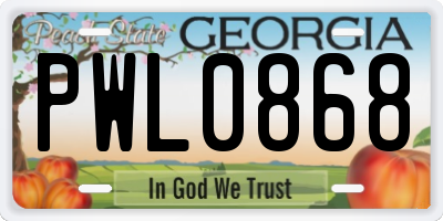 GA license plate PWL0868