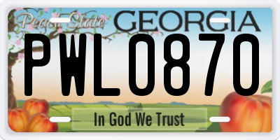 GA license plate PWL0870