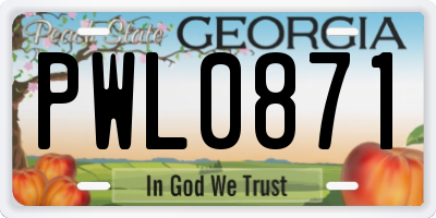 GA license plate PWL0871