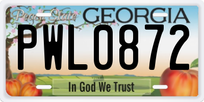 GA license plate PWL0872