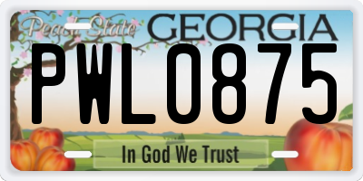 GA license plate PWL0875
