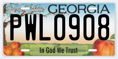 GA license plate PWL0908