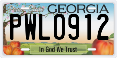 GA license plate PWL0912