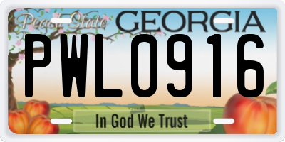 GA license plate PWL0916