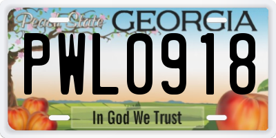 GA license plate PWL0918