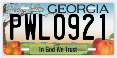 GA license plate PWL0921