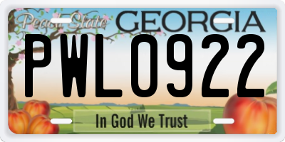 GA license plate PWL0922