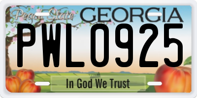 GA license plate PWL0925