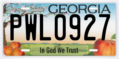 GA license plate PWL0927