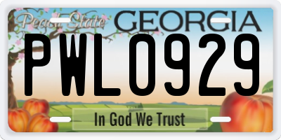 GA license plate PWL0929