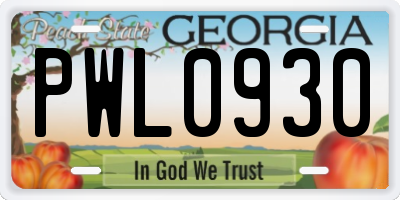GA license plate PWL0930