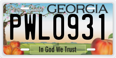 GA license plate PWL0931