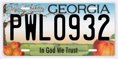 GA license plate PWL0932
