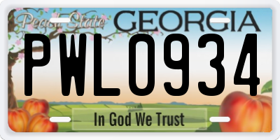 GA license plate PWL0934