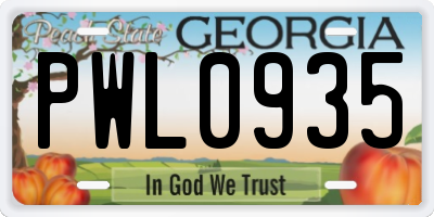 GA license plate PWL0935