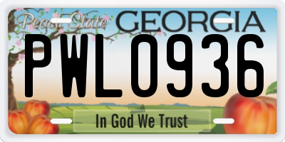 GA license plate PWL0936