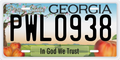 GA license plate PWL0938