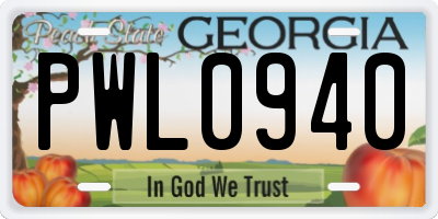 GA license plate PWL0940