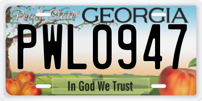 GA license plate PWL0947