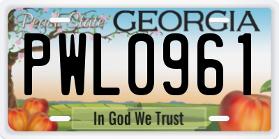 GA license plate PWL0961
