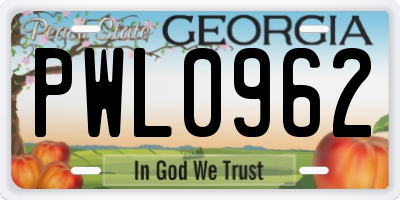 GA license plate PWL0962