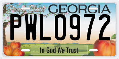 GA license plate PWL0972