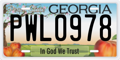 GA license plate PWL0978