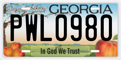 GA license plate PWL0980