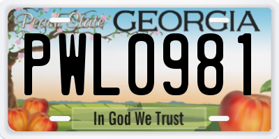 GA license plate PWL0981