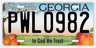 GA license plate PWL0982
