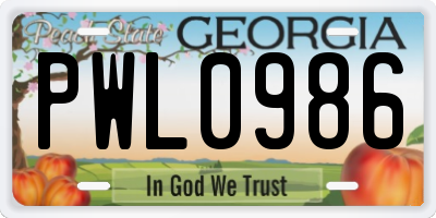 GA license plate PWL0986