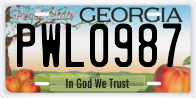 GA license plate PWL0987