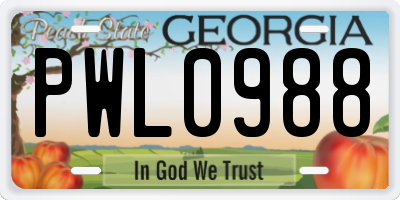 GA license plate PWL0988