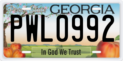 GA license plate PWL0992