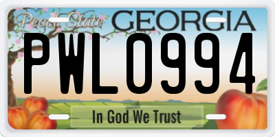GA license plate PWL0994