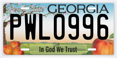 GA license plate PWL0996